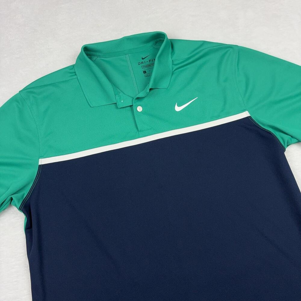 Nike Dri-Fit Short Sleeve Polo Shirt Mens L Blue Green Moisture Wicking